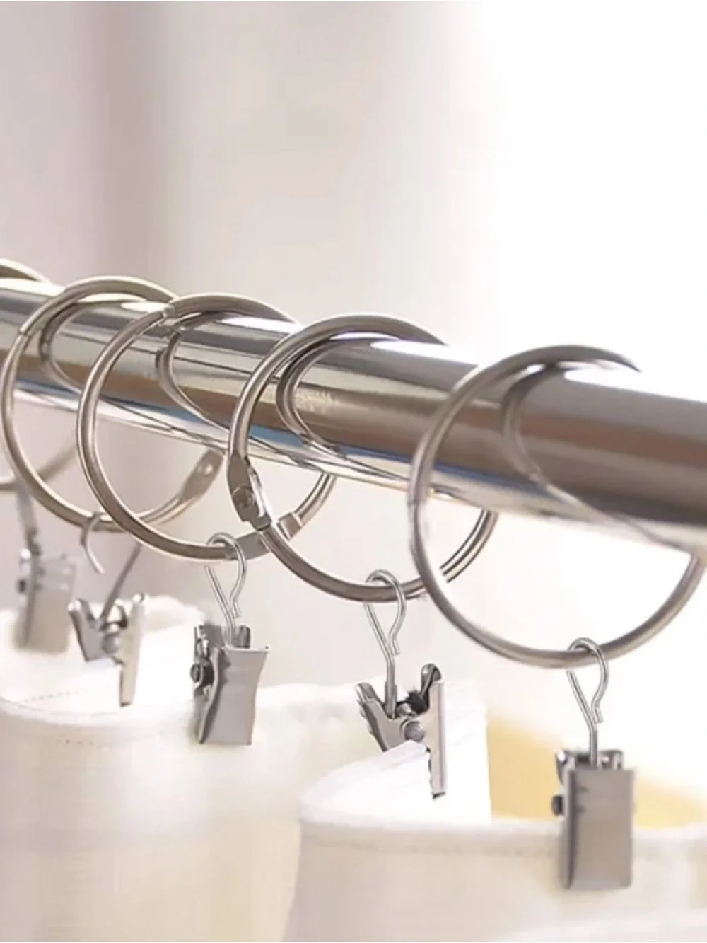 30 Silver Metal Drapery/Curtain Rings with Detachable Clips